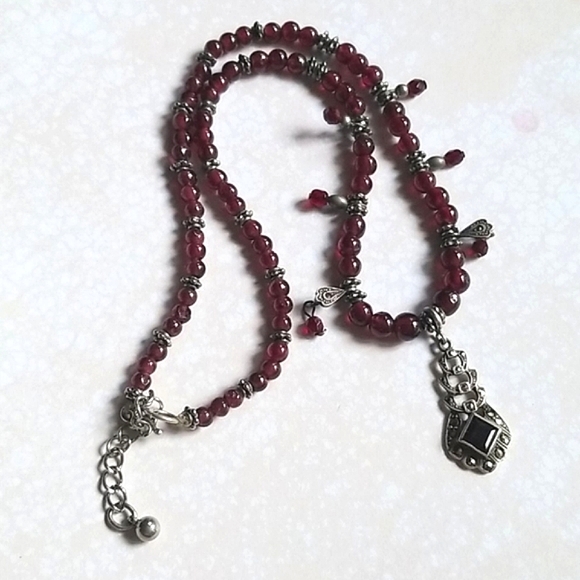 Vintage Art Deco 1920s Garnet and Marcasite Sterling Silver Beaded Necklace - Picture 9 of 16